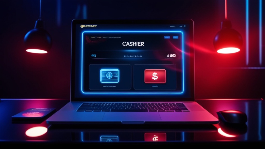 Panel wypłat w kasynie online z widoczną sekcją finansów i neonowym światłem